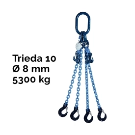 Čtyřpramenný řetězový vazák, oko-4 hák, zkracovač, nosnost 5300/3750 kg, G10-8, Certifikát